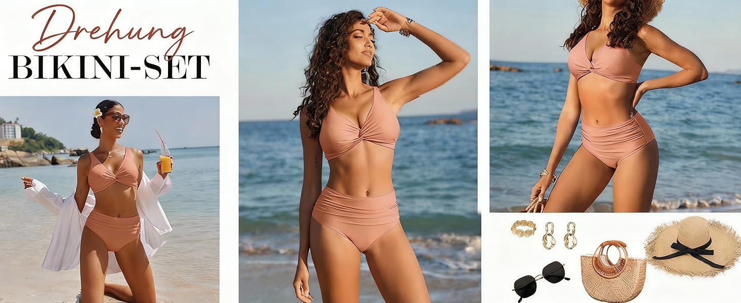 Бікіні Ecouaer для жінок: комплект з високою талією, корегуючий животик, push-up, чорний, S-XXL