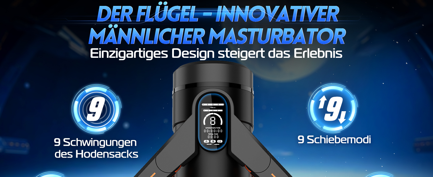 Інтимна іграшка для чоловіків Eanatoys Masturbieren - 9 вібраторів, телескопічна функція, 3D реалістична вагіна, LCD-дисплей, помаранчевий колір