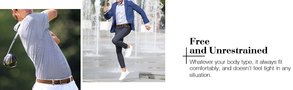 Еластичний плетений ремінь Fairwin для чоловіків та жінок, тканинний розтяжний пояс, чорний + бежевий, розмір L (довжина 115 см, талія 91–107 см)