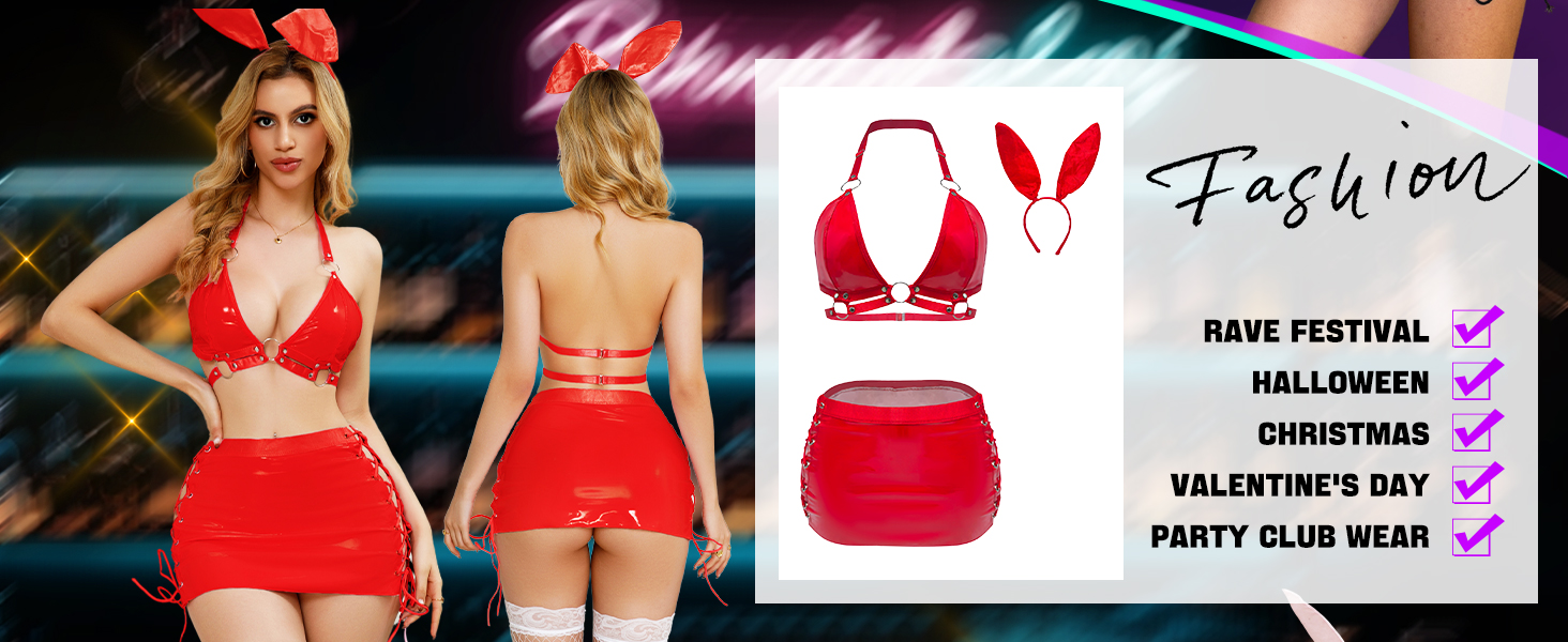 EVELIFE Сексуальний костюм кролика з екошкіри для жінок. Сексуальна спідниця, костюм для вечірок, клубів, фестивалів. Рожевий колір
