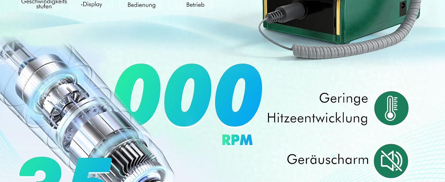 Професійний електричний апарат для манікюру та педикюру CozyZen 35 000 об/хв з LCD-дисплеєм, ручною та ножною педалями, для акрильнИх, гелевих та натуральних нігтів (Зелений)
