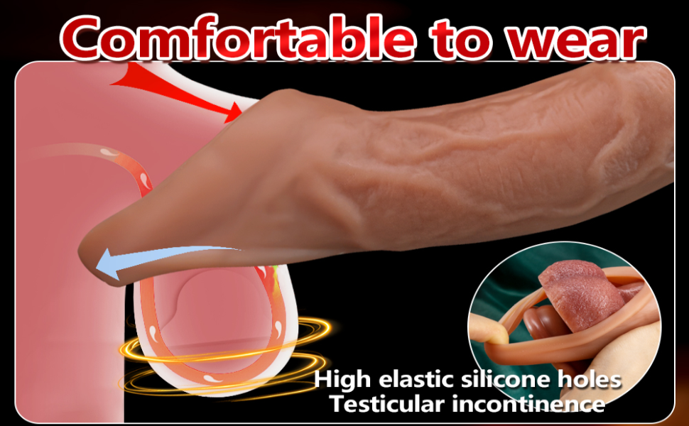 Реалістична вібруюча подовжувач для пеніса з кільцем для яєчок, 10 режимів вібрації, для подовження та затримки еякуляції, секс-іграшка для чоловіків