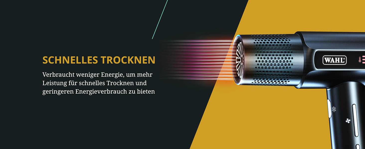 Професійний іонний фен Wahl Vanquish 1600W з FlowControl, магнітними насадками та дифузором, чорний