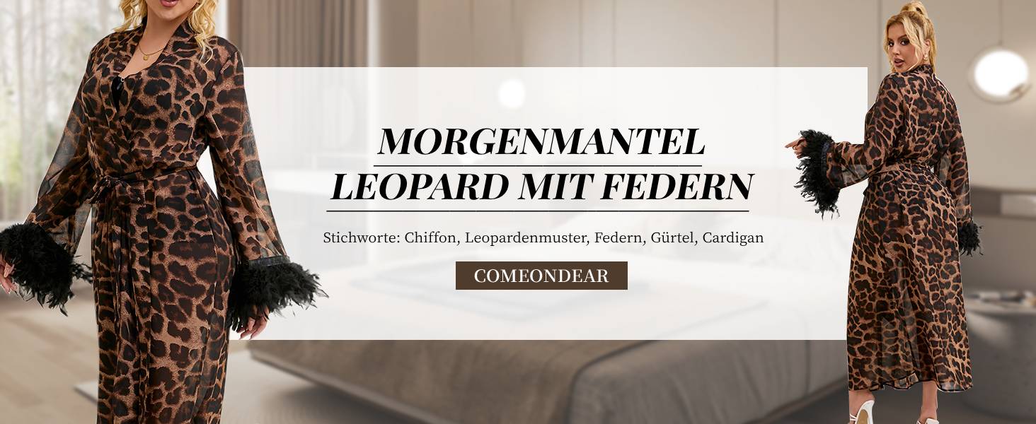 Халат жіночий сексуальний з леопардовим принтом, з пір'ям та мереживом, довгий, великі розміри, для дому, нічна сорочка, бандаж, нічна сукня, халат з поясом, XXL