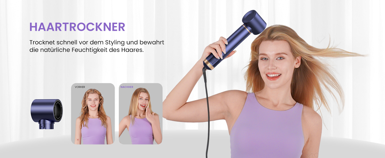 Мультистайлер для волосся 5 в 1 MogaWave Airstyler Pro 1000W: фен-щітка, плойка для локонів з іонізацією, набір для об'єму та укладки (фіолетовий)