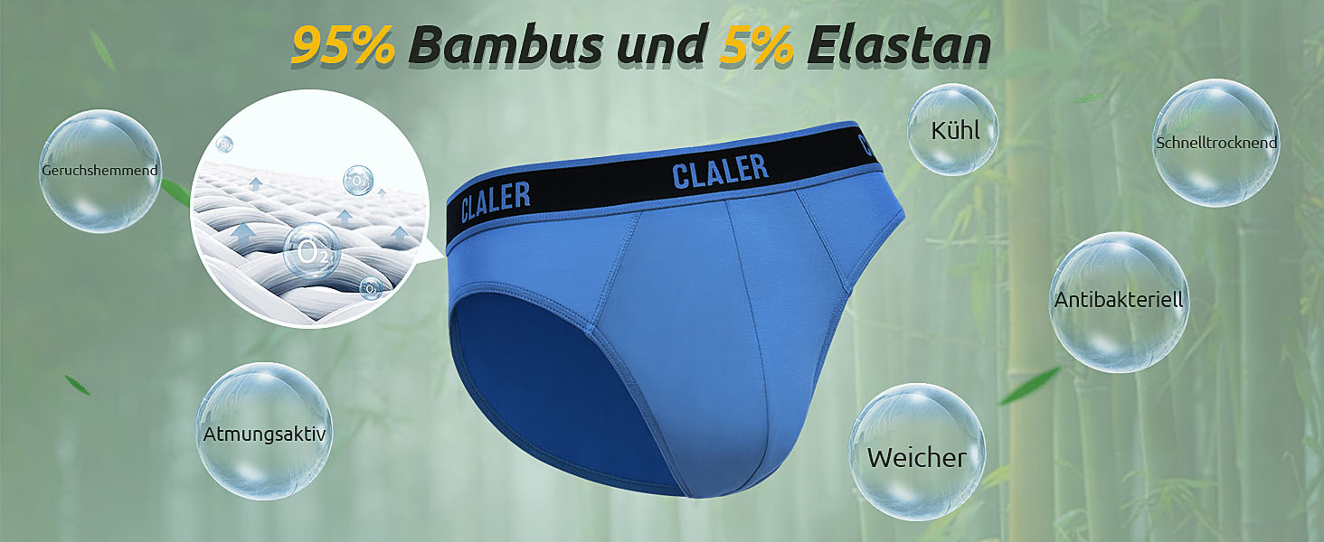 Чоловічі труси CLALER з бамбука (6 шт.) - дихаюча спортивна білизна з антибактеріальним ефектом, чорний+сірий+синій+червоний+зелений+жовтий