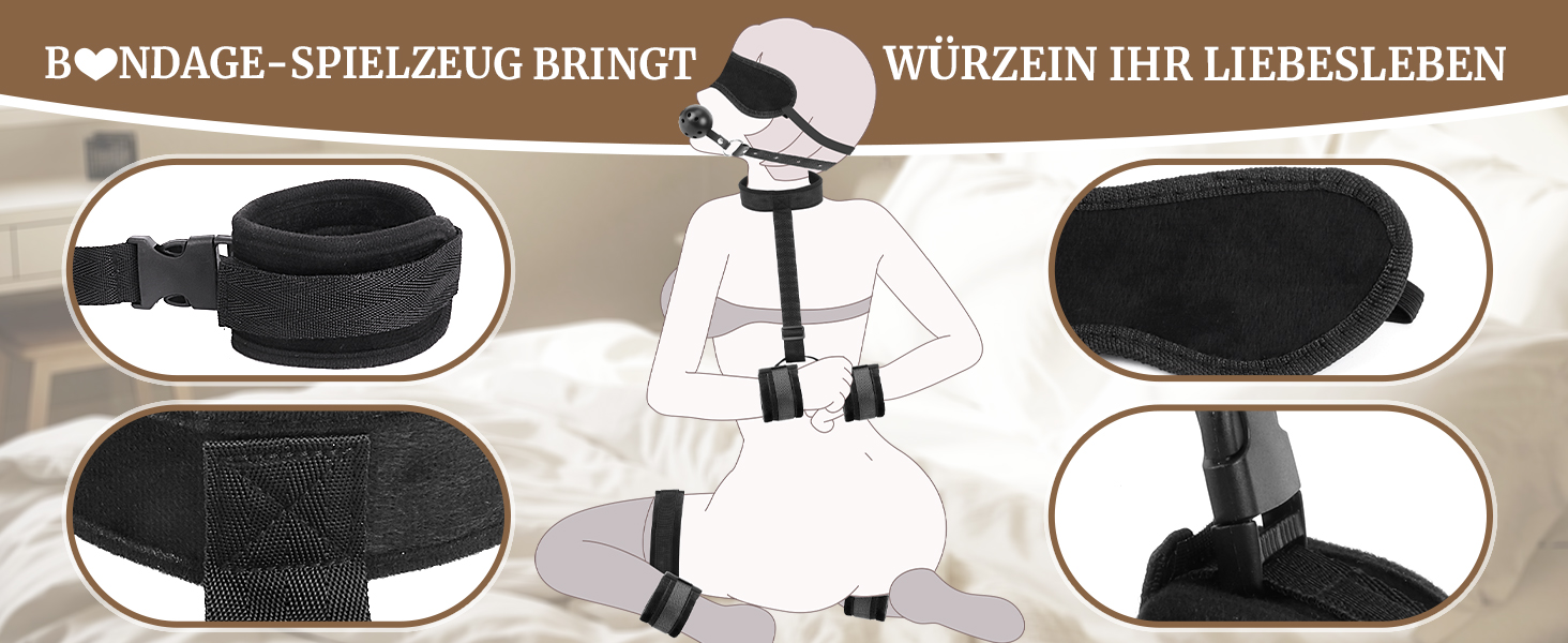 Набір для БДСМ для пар: кайдани, наручники, фіксатори для ніг та рота. Міцний набір для сексуальних ігор.