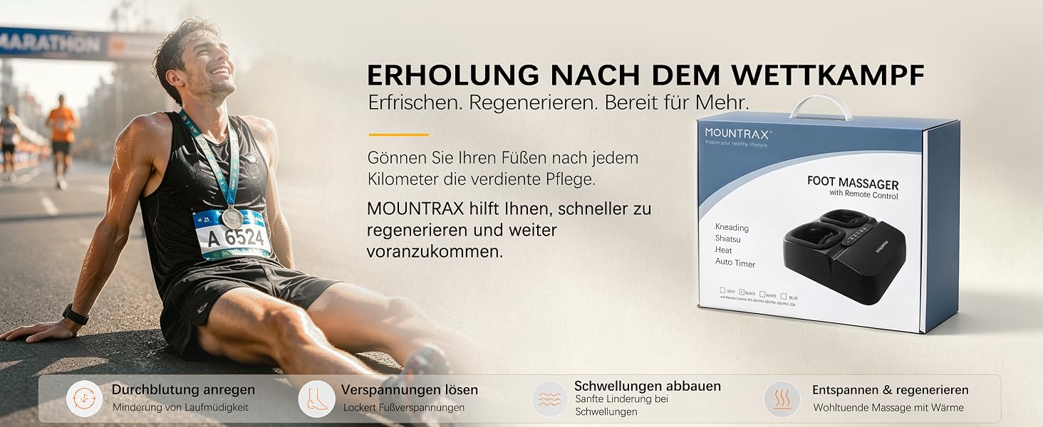 Масажер для ніг Mountrax Shiatsu з підігрівом до 55°C від п'яткової шпори та плантарного фасціїту, обсидіаново-чорний