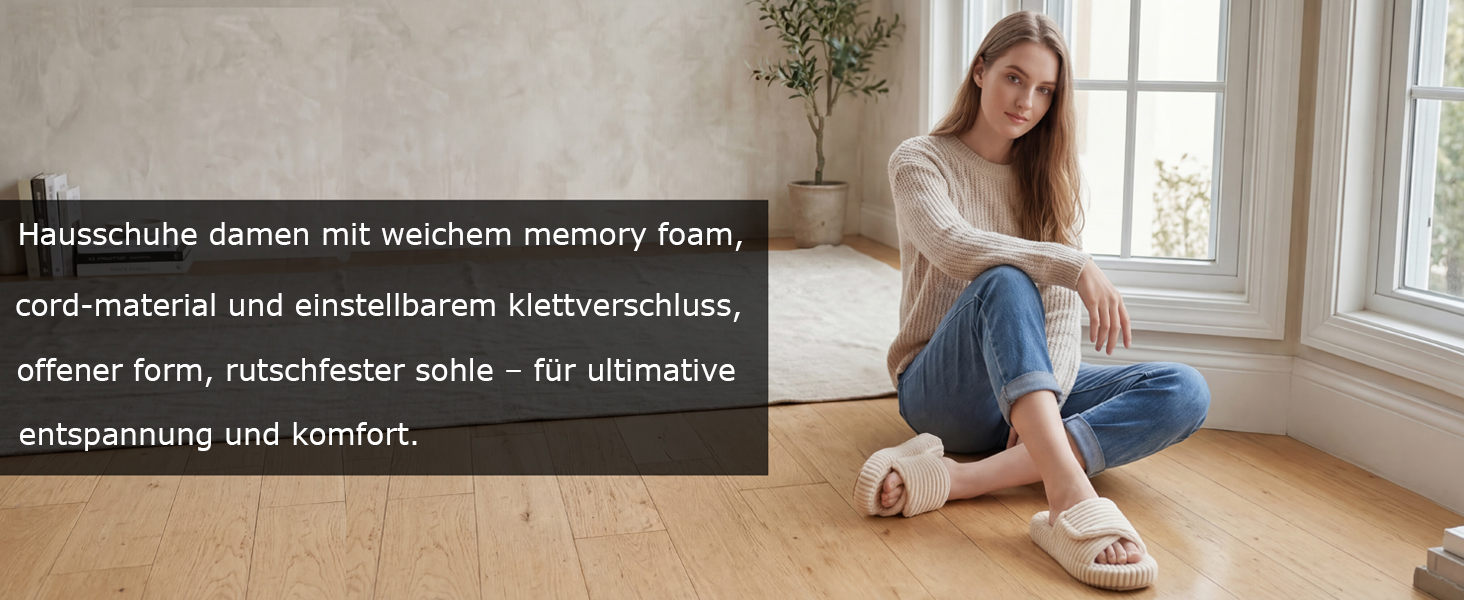 Жіночі домашні капці Coswind з ефектом пам'яті (Memory Foam), відкритий носок, вельветові пантофлі, бежеві, розмір 39/40 EU