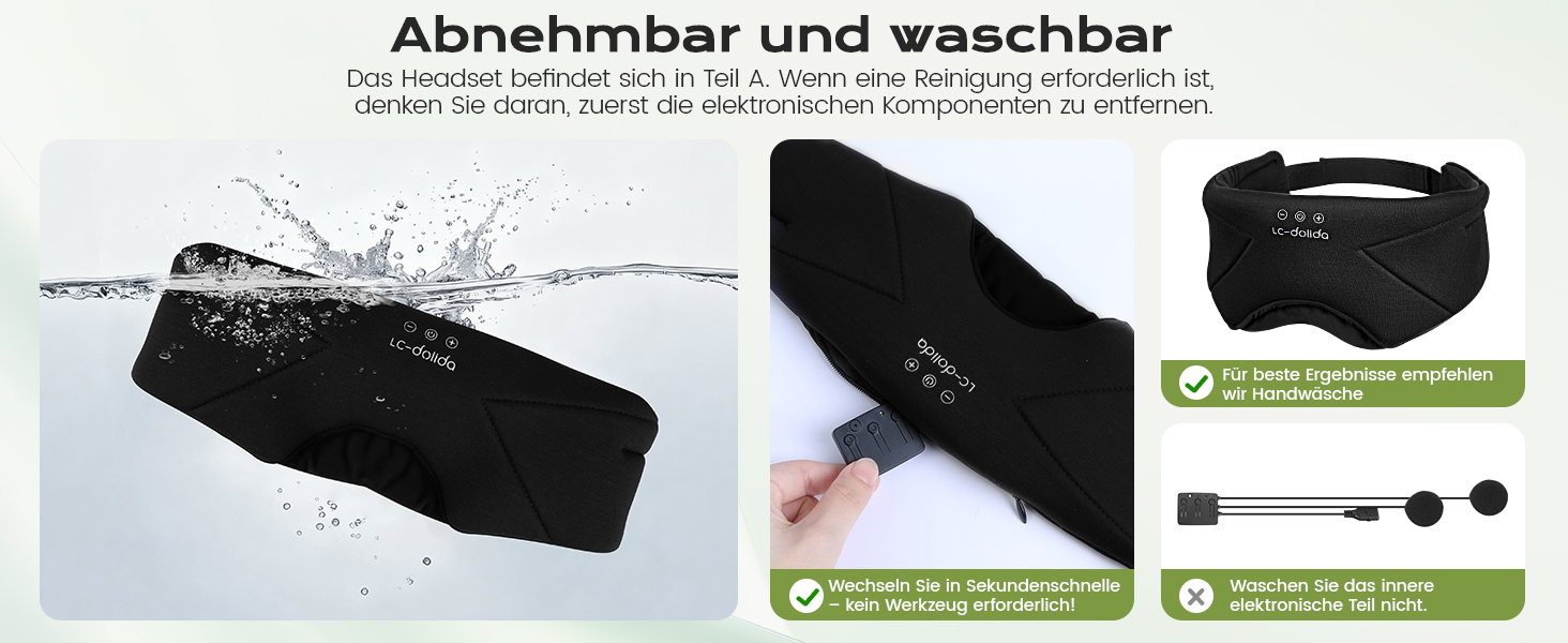 Маска для сну з Bluetooth-навушниками LC-dolida V5.4, 3D дихаюча бавовняна маска для очей з мікрофоном, миюча, для подорожей, йоги та медитації (Чорна)