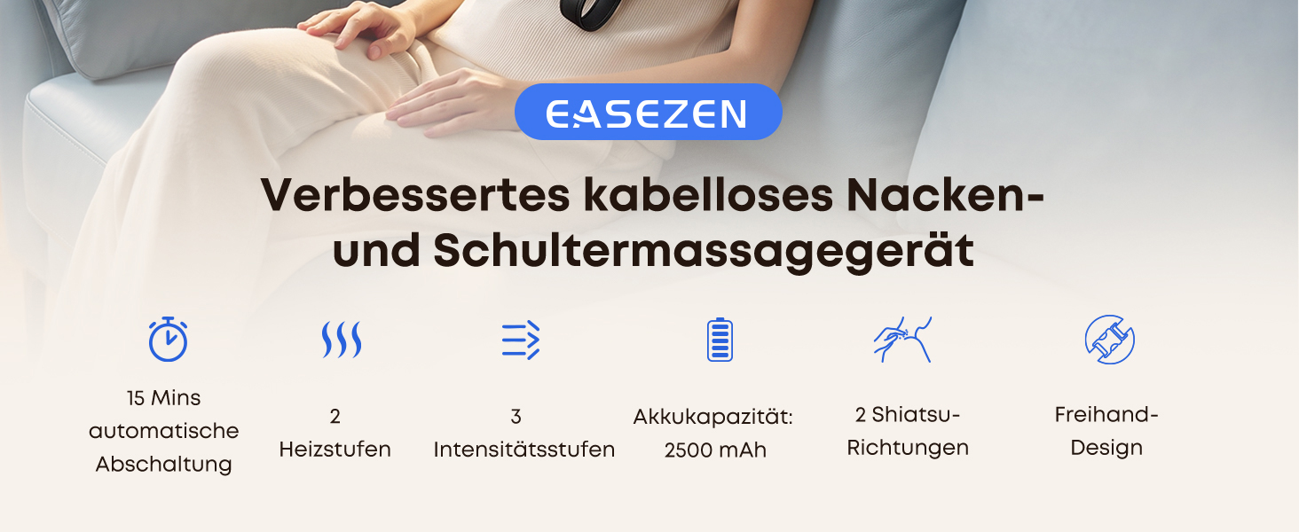 Бездротовий масажер для шиї та плечей Easezen Shiatsu з функцією підігріву, чорний