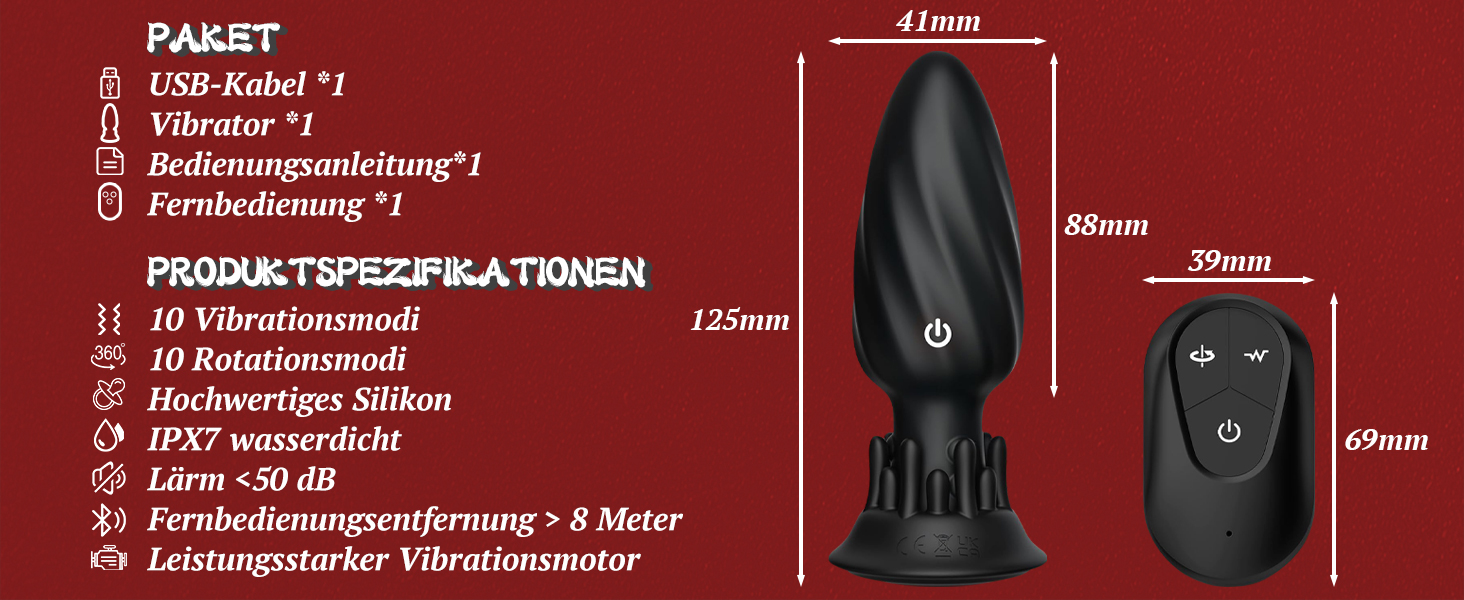 Аналізатор вібратор для чоловіків YcsLust, стимуляція простати, анальний плагін з 10 вібраціями та 10 режимами обертання, пульт дистанційного керування, секс-іграшка для пар, buttplug