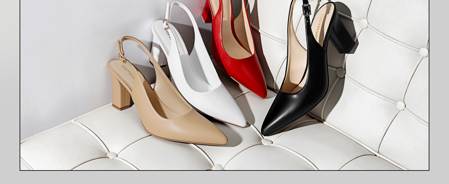 Жіночі туфлі-човники Dream Pairs на підборах з відкритою п'ятою (slingback), білі, розмір 39 EU