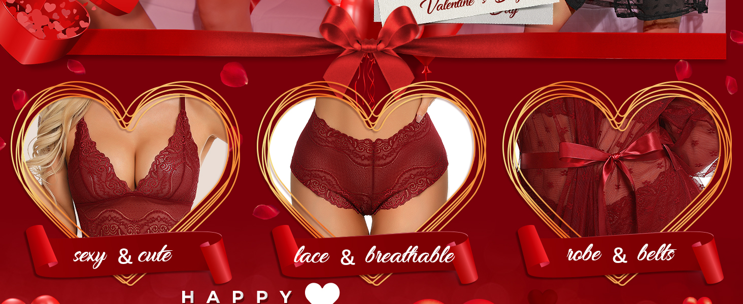 Комплект нижньої білизни RSLOVE для жінок, 3 частини: мереживний кімоно, бюстгальтер та труси, червоний, розмір M