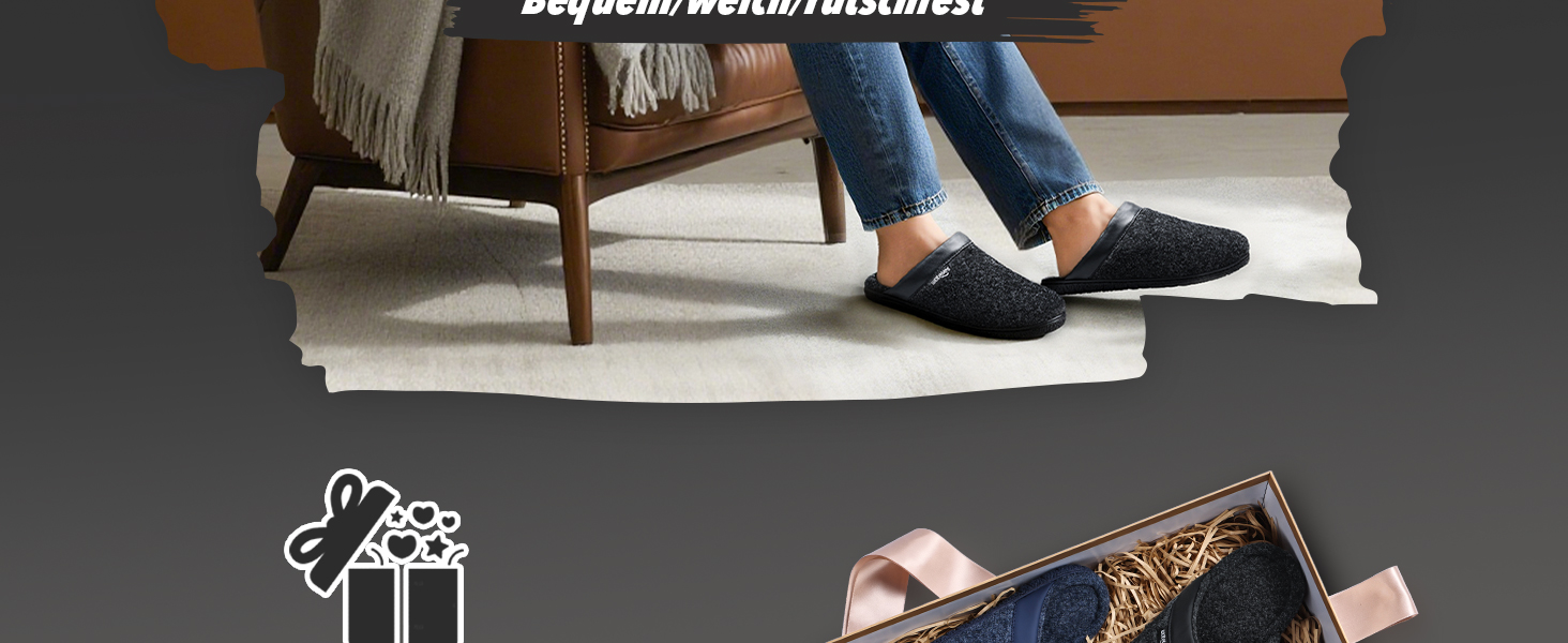 Чоловічі зимові капці WateLves з пам'яттю (Memory Foam), фетрові тампони з антиковзаючою підошвою для дому та вулиці, чорні, розмір 43 EU
