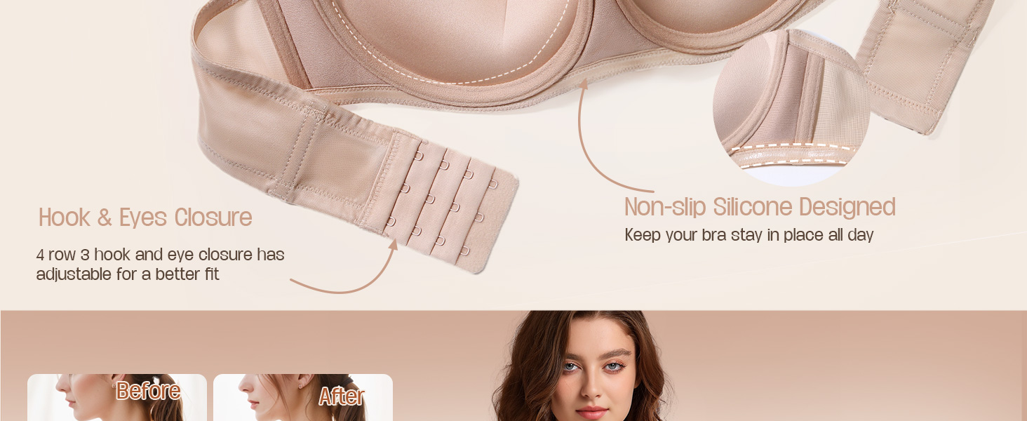 Бюстгальтер Lemorosy без бретелек з пуш-ап, великі розміри, сильний тримач, з підкладкою, мультивей, знімні бретелі, 85A, бежевий