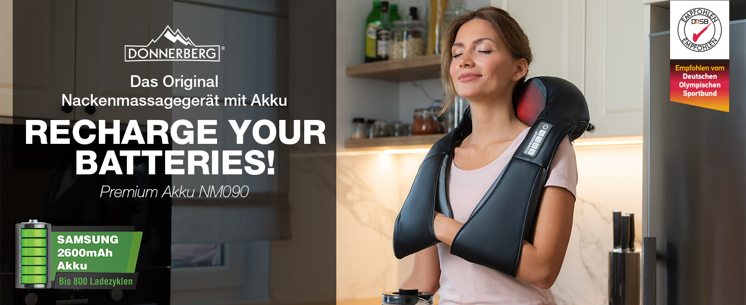 Акумуляторний масажер для шиї та плечей DONNERBERG® Shiatsu, бездротовий, сертифікований TÜV, 50x43x17,6 см
