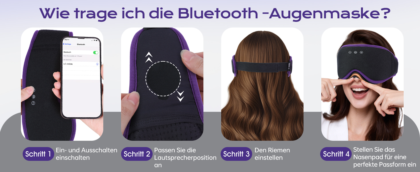 Маска для сну з Bluetooth-навушниками LC-dolida V5.4, дихаюча 3D маска для очей з мікрофоном з бавовни, миюча, для подорожей, йоги та медитації (Лаванда)