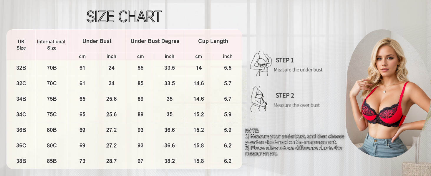 Трусики бюстгальтер для жінок з пуш-ап, квітковий мереживний дизайн, глибокий V-подібний виріз, додавання чашечки, повсякденний одяг, 85B, червоний