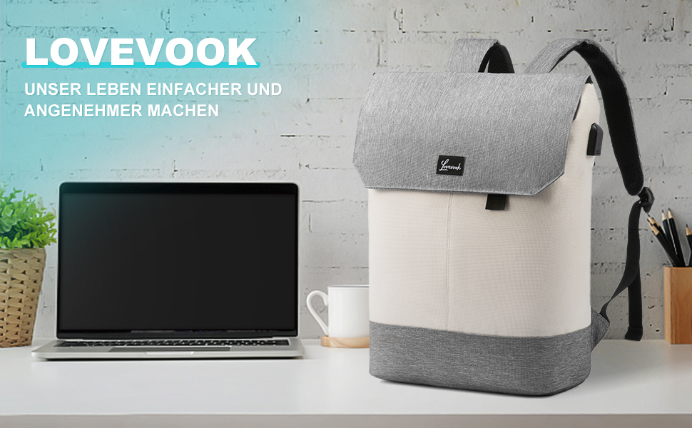 Жіночий рюкзак LOVEVOOK Elegant Daypack: водонепроникний міський рюкзак для ноутбука 17.3 дюйма, протикрадіжний відділ, для навчання та офісу (Бежево-сірий)