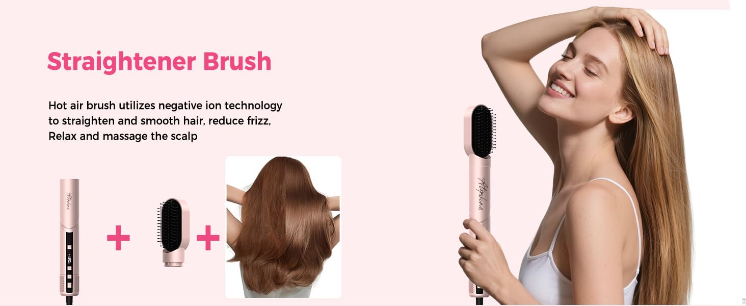 Набір стайлер для волосся 7 в 1 Atopskins Airstyler Pro: фен з дифузором, круглі щітки, випрямляч та плойка для beach waves, Creamrosa