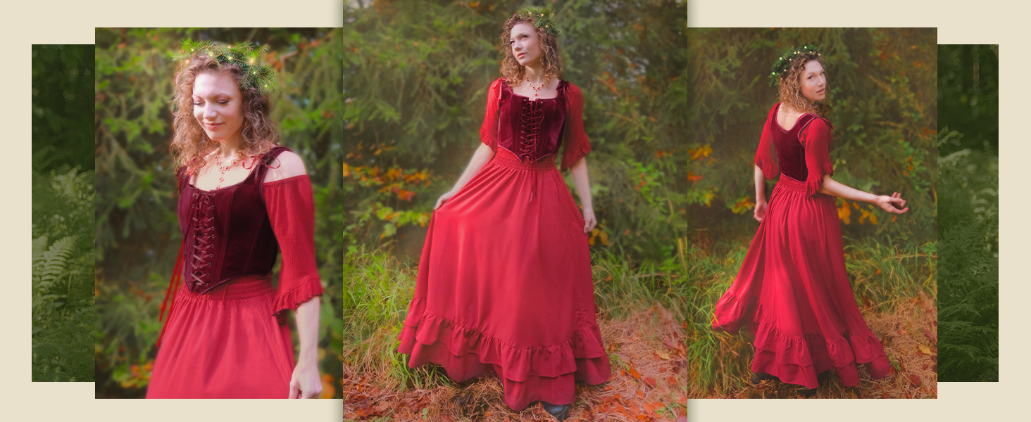 Кросет SCARLET DARKNESS у стилі Ренесанс з мереживом та шнурівкою, вечірній бюстєль з оксамиту, червоне, 44