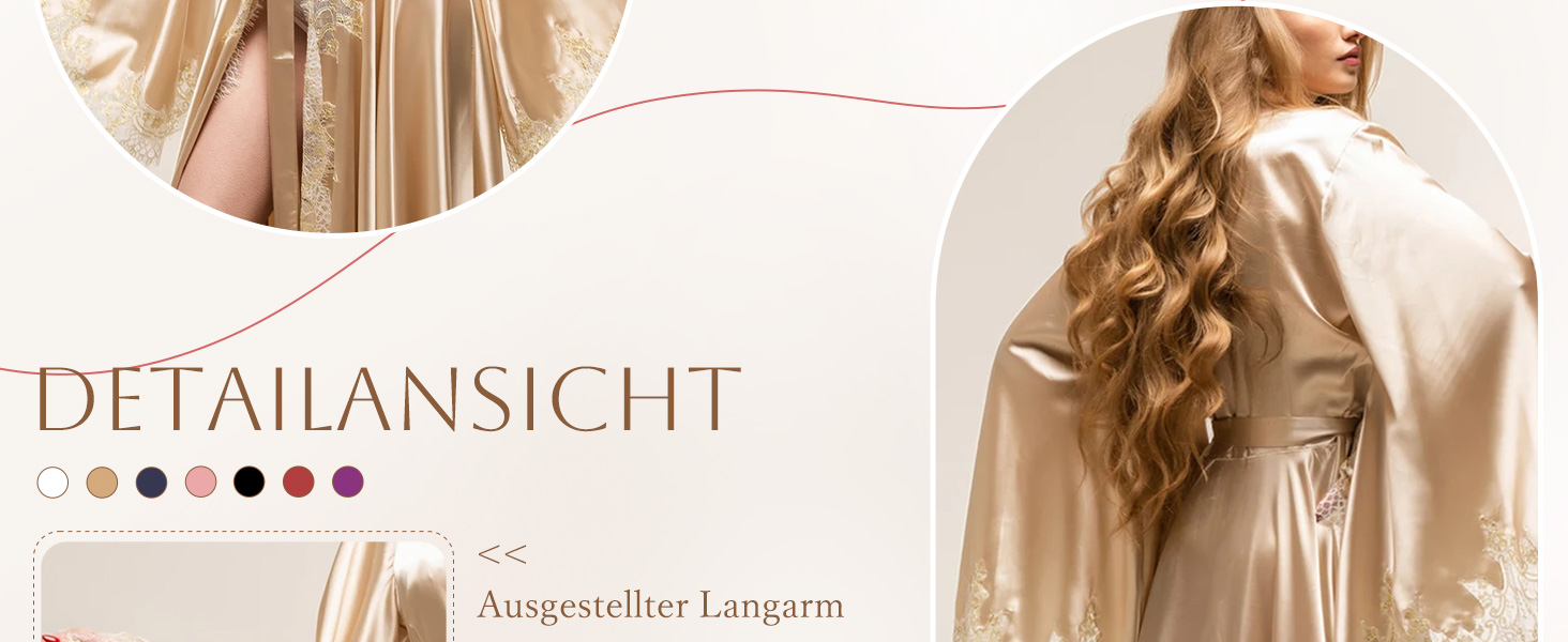 Шовковий халат для нареченої з мереживом, Kimono, довгі рукави, шампань, для весілля та вечірки