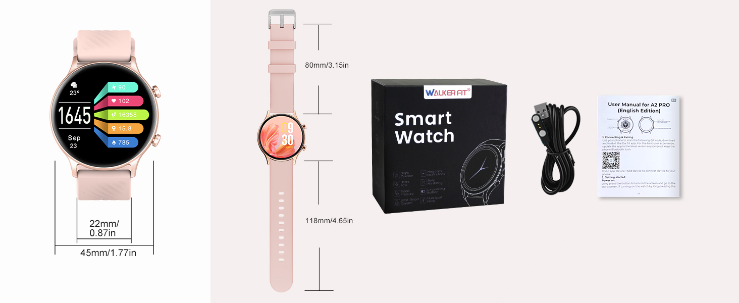 Смарт-годинник WalkerFit для жінок з Bluetooth-дзвінками, 1.39
