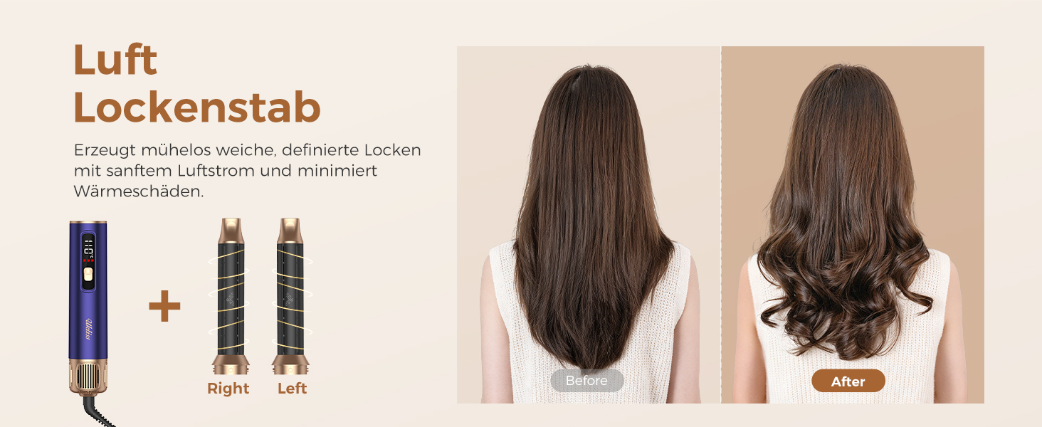 Мультистайлер для волосся 6 в 1 UKLISS Air Styler Set з дифузором, LCD-дисплеєм та насадами для завивки, сушіння та вирівнювання, 1000 Вт, Gold Blue