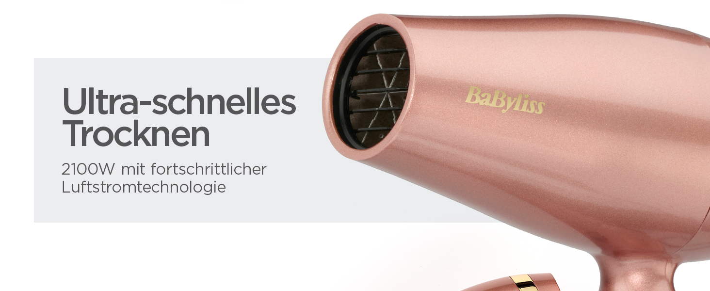 Професійний іонний фен BaByliss Rose Gold 2100W з керамічним покриттям, 3 температурні та 2 швидкісні режими, сріблястий, 5336PE EU