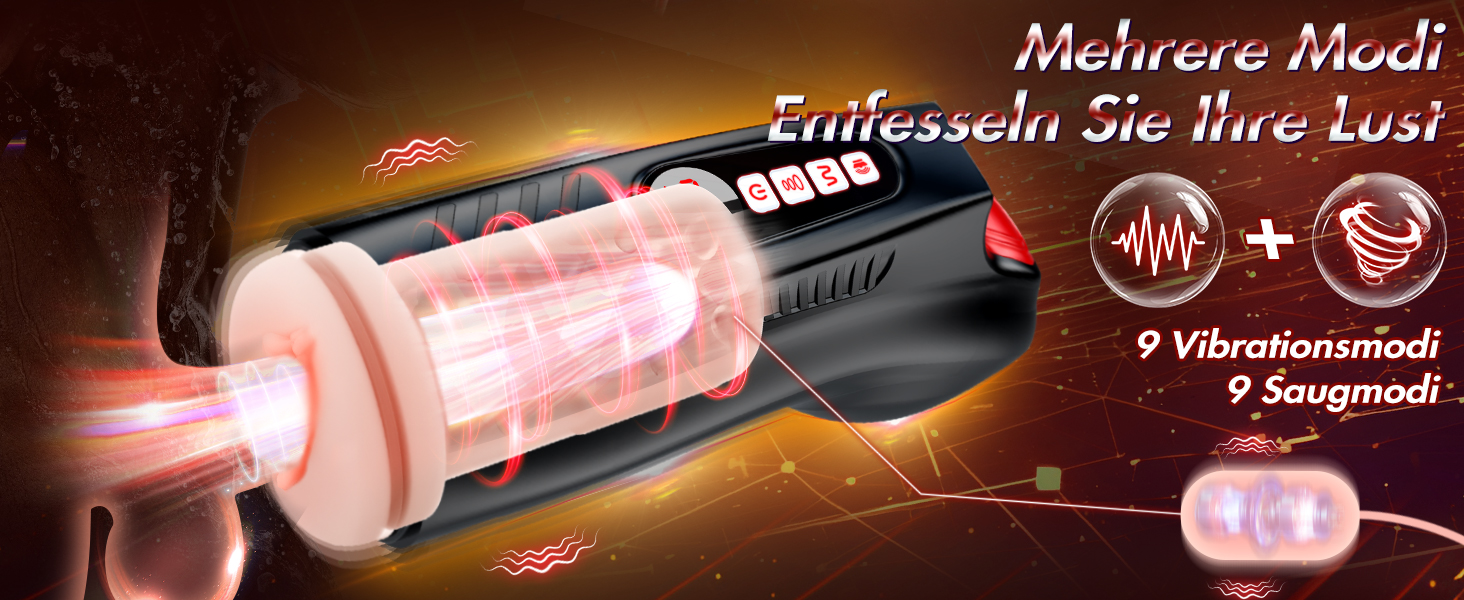 Електричний мастурбатор для чоловіків 3 в 1: вібратор з LED-підсвіткою, 9 режимами смоктання та вібрації, набір з 6 кілець для пеніса