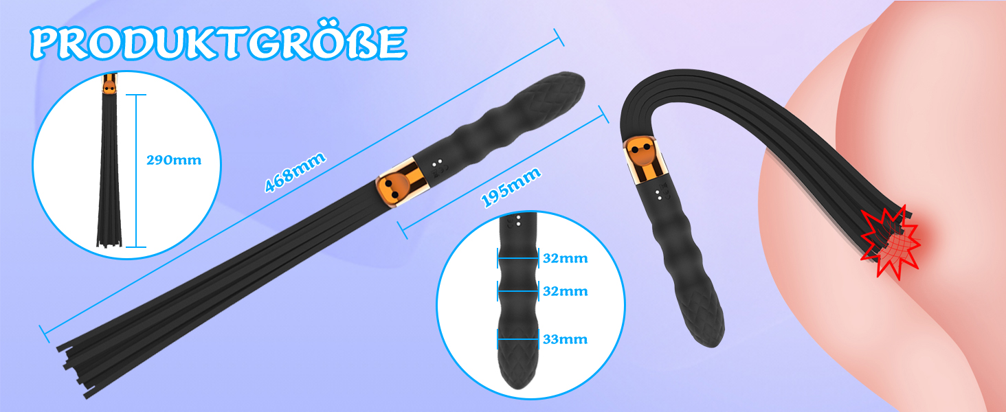 Вібратор та батіг з шкіри, флогер, 2-в-1 для еротичних ігор SM, рольових ігор та бондіджу. 10 режимів вібрації, секс-іграшки для жінок та пар