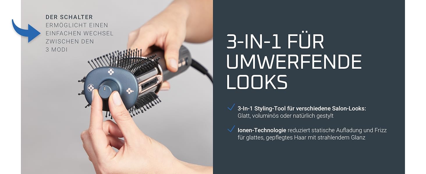 Стайлер-фен 2в1 Rowenta Ultimate Experience CF9620F0 з іонізацією, набором з 3 насадок та Pro Keratin, Метал Блакитний