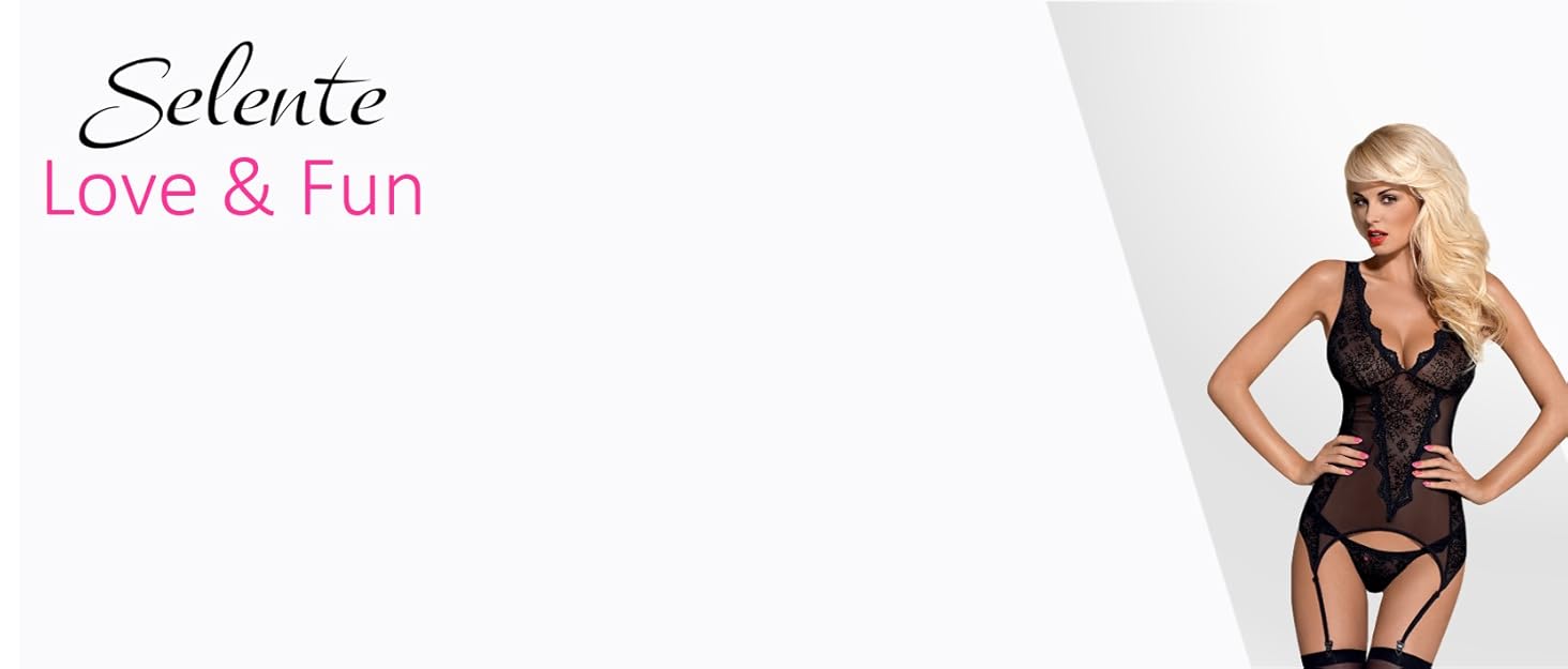 Сексуальний жіночий комплект спідньої білизни Selente Love & Fun з корсетним поясом (танга/шкарпетки опціонально), чорний, L-XL, Made in EU