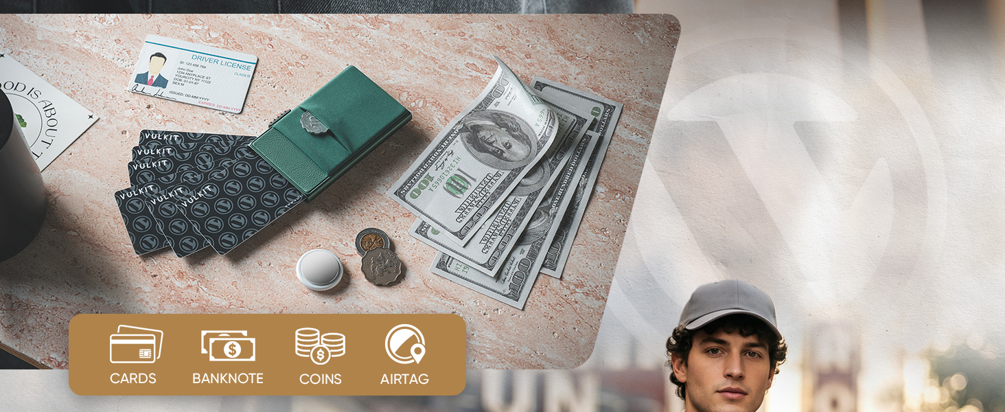 Стильний металевий гаманець для карток VULKIT з RFID-захистом, EDC-відсіками та вікном для ID, темно-синій