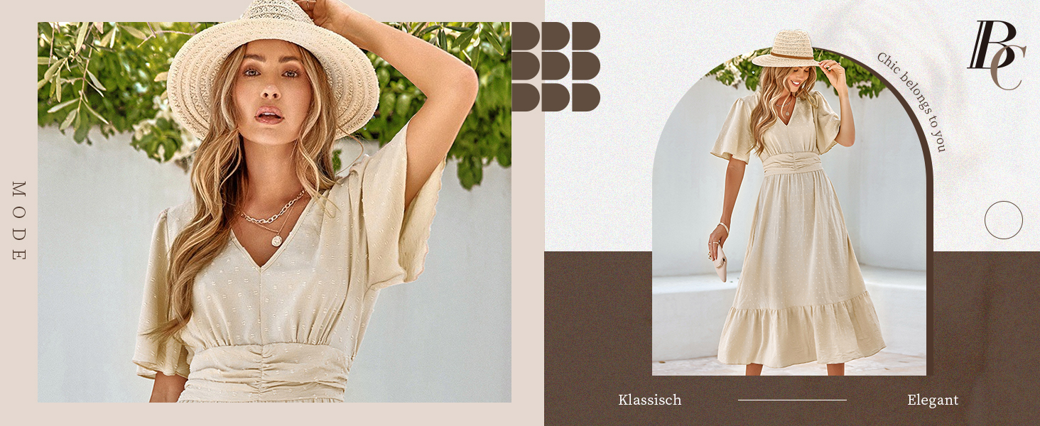 Сукня літня жіноча BebreezChic Boho елегантна довга з V-вирізом, висока талія, швейцарська сітка, з квітковим принтом, пляжна максі-сукня XL карамельного кольору