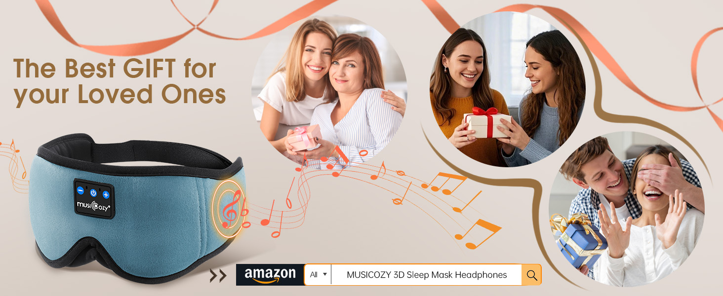 Маска для сну з Bluetooth-навушниками MUSICOZY, 3D маска для сну з повним затемненням, м'які бездротові навушники для сну (Bluetooth 5.4, 16 год роботи), для подорожей, йоги та медитації, синя