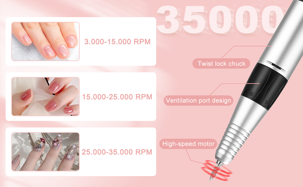 Електричний апарат для манікюру та педикюру Nagelfräser 35000 об/хв з LCD-дисплеєм, сенсорним керуванням та педаллю, білий, 6 насадок