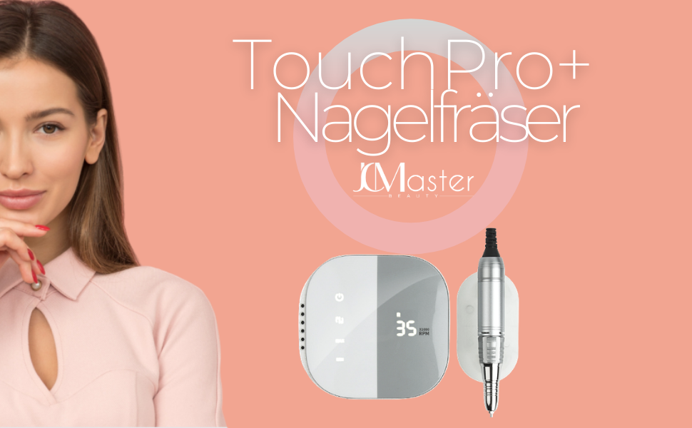 Професійний електричний апарат для манікюру та педикюру JCMaster TouchPro+ 35000 об/хв, набір для нарощування гелевих та акрилових нігтів з 4 фрезами та сенсорним керуванням