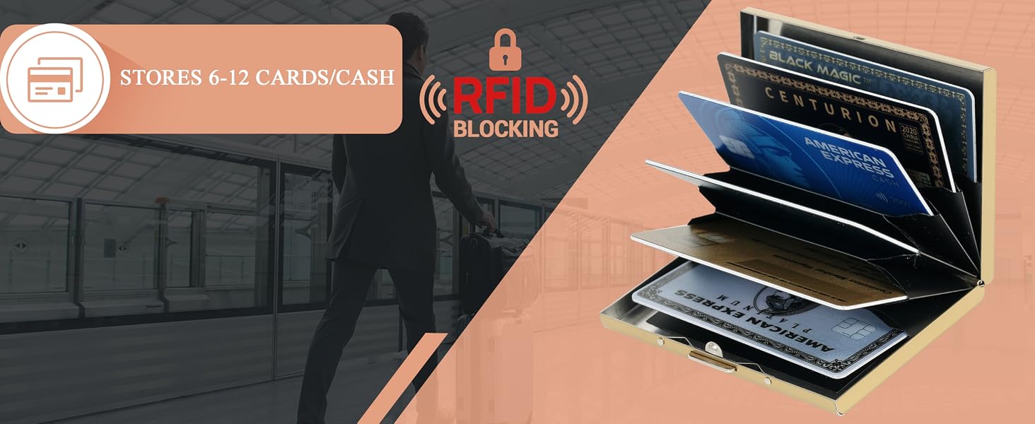 Металевий картхолдер з RFID-захистом від скіммінгу, ультратонкий гаманець для банківських карток (6 слотів, золото, з квітковим принтом) для жінок та чоловіків