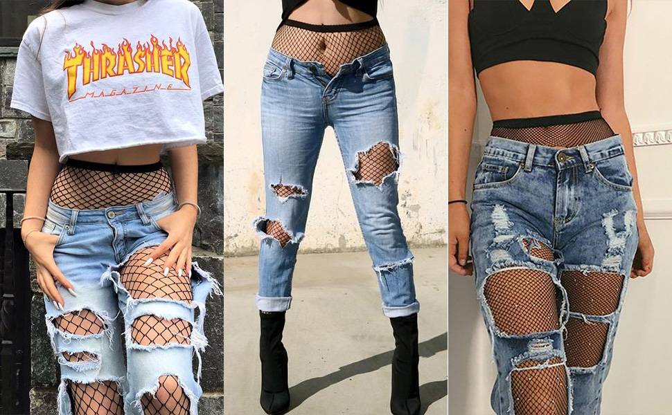 DRESHOW 6 пар мереживних панчіх з високою талією, чорні, для жінок