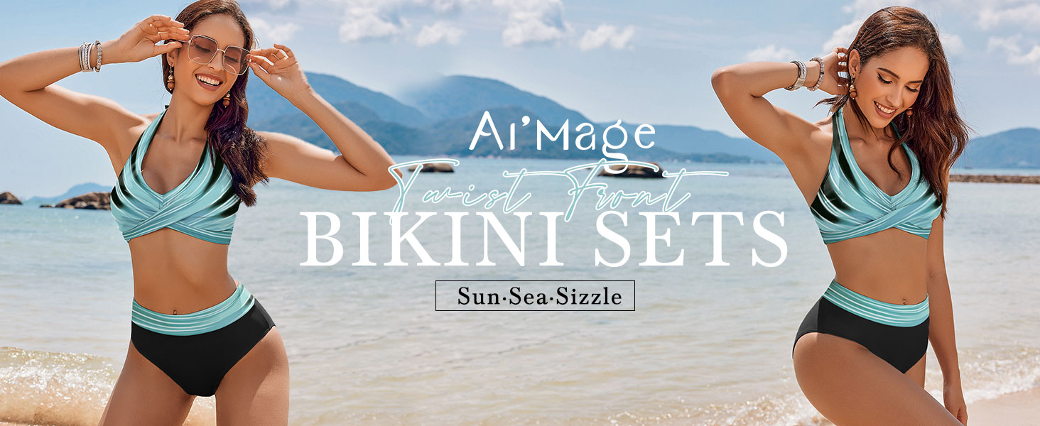 БІКІНІ AI'MAGE для жінок, двочастинний купальник з високою талією, принт леопард, S-XXL