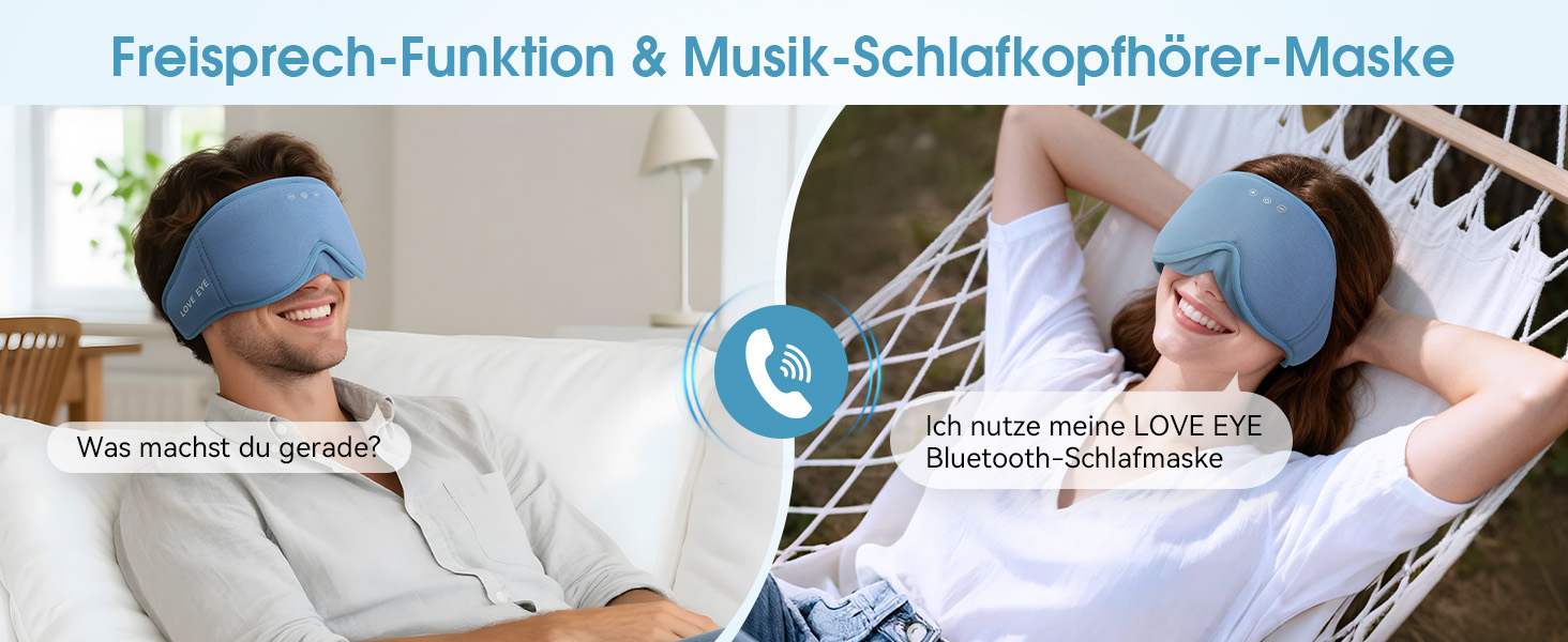 Bluetooth маска для сну LOVE EYE для тих, хто спить на боці, з ультратонкими навушниками, дихаюча бавовняна тканина, синя