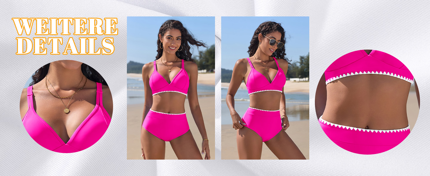 Бікіні жіночий комплект з V-подібним вирізом, двочастинний, з пуш-ап, висока талія, купальник сексуальний з білою мереживом, чорний, розмір S