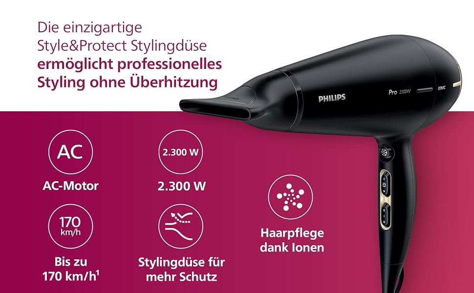 Професійний фен для волосся Philips Prestige Pro HPS920/00, 2300 Вт, з 2 насадками для стайлінгу