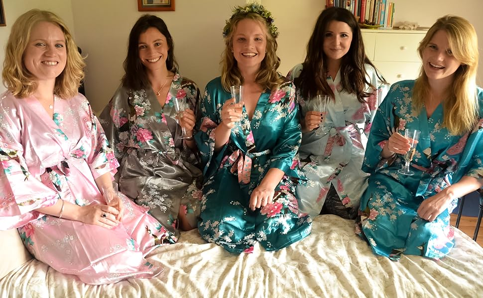 Халат жіночий CCcollections з сатину з принтом павича, V-подібний виріз, 3/4 рукав, універсальний розмір, блакитно-бірюзовий