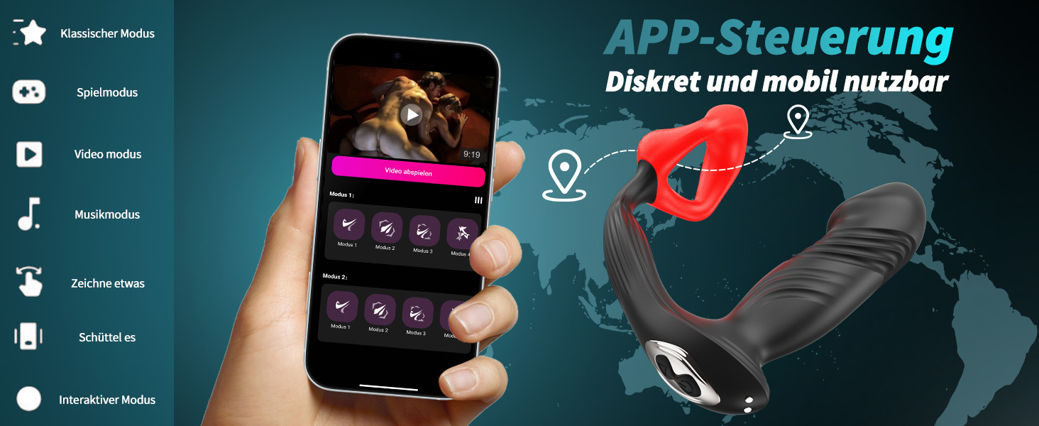 Вібратор для чоловіків для стимуляції простати Timzeit - анальний вібратор, кільце для пеніса з пультом дистанційного керування та додатком, анальний плагін з 9 режимами вібрації та 9 функціями імпульсу. Іграшка для дорослих.