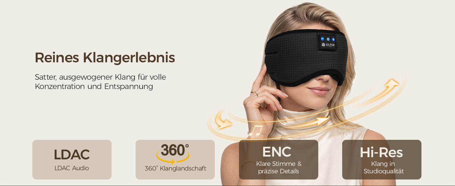 Bluetooth маска для сну LOVE EYE для тих, хто спить на боці, з ультратонкими навушниками, дихаюча бавовняна тканина, чорна
