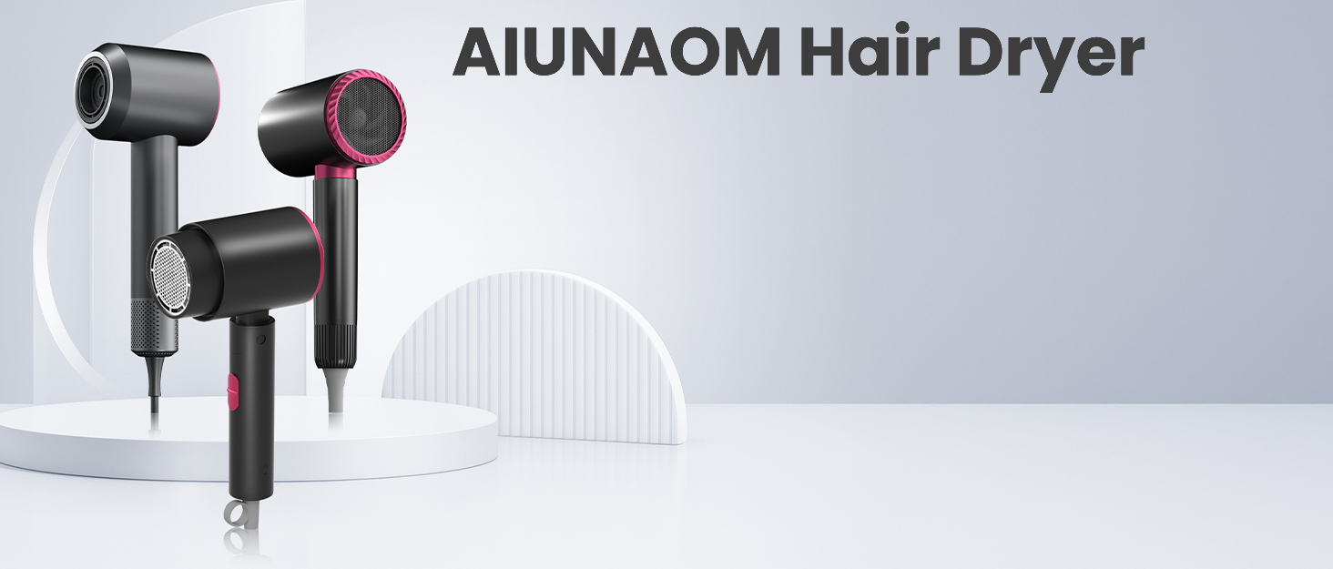 Професійний іонний фен для волосся AIUNAOM 1800 Вт, 3 температурних режими, 2 швидкості, з концентратором та дифузором, рожевий
