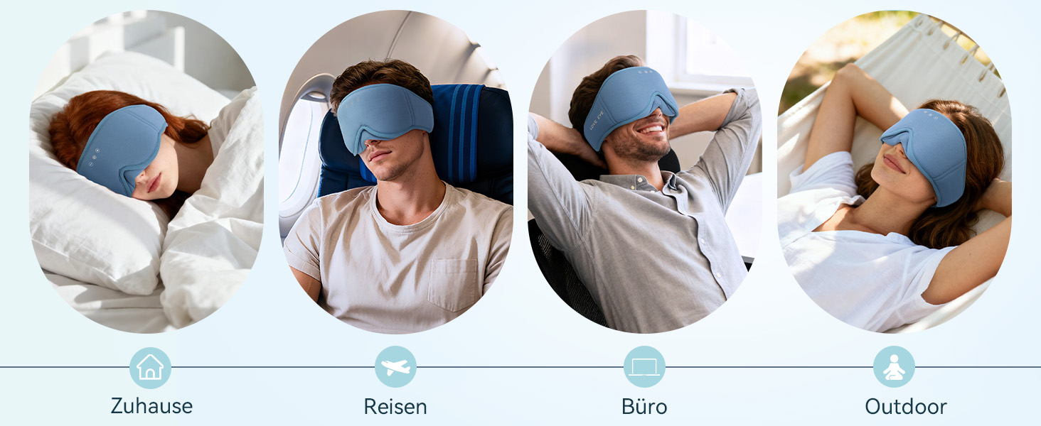 Bluetooth маска для сну LOVE EYE для тих, хто спить на боці, з ультратонкими навушниками, дихаюча бавовняна тканина, синя